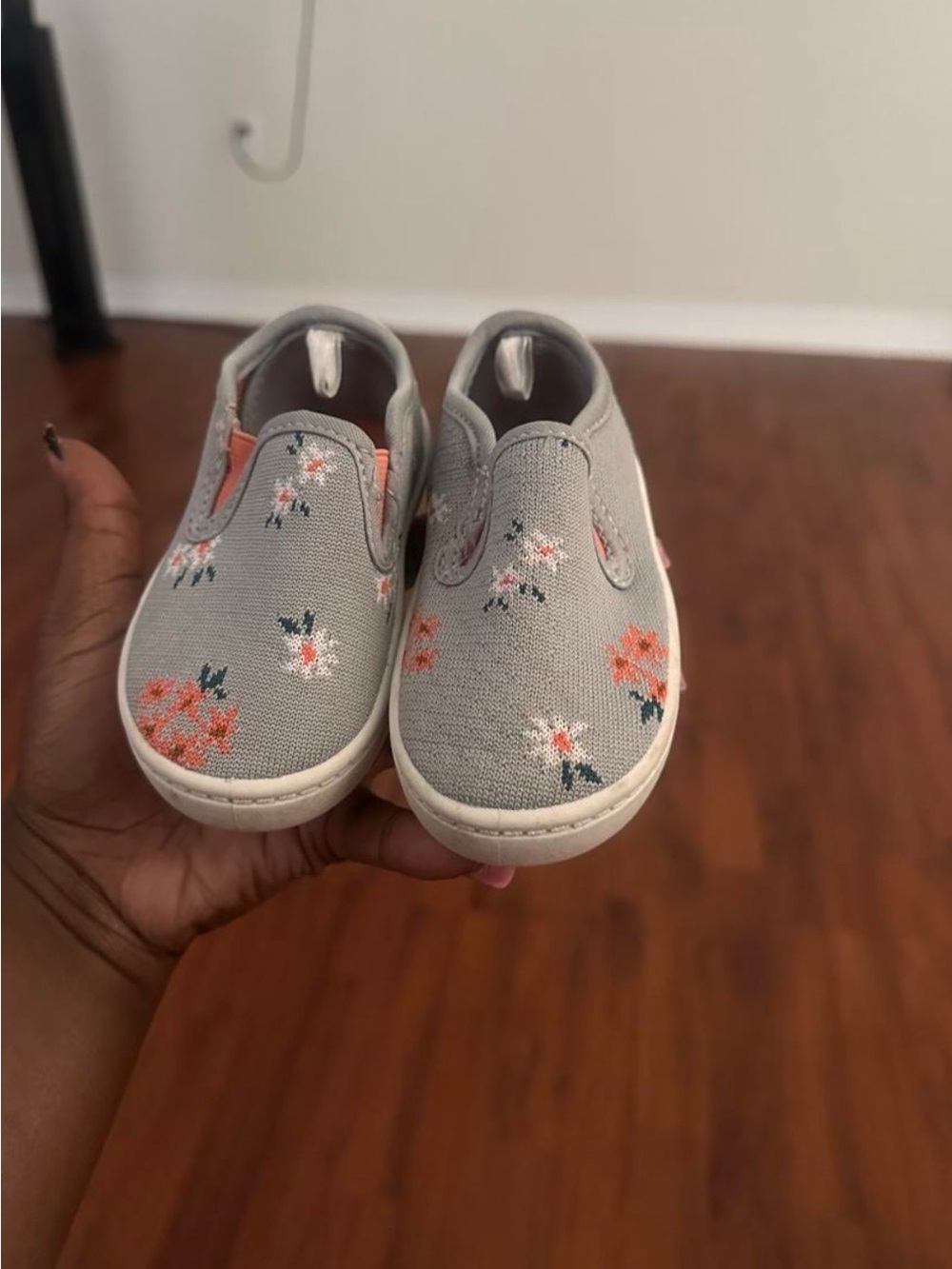 Carter's Gray Canvas Slip-On Sneakers with Coral Floral Accents